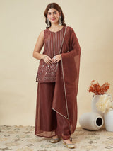 Elegant Embroidered Kurta Palazzo Set with Dupatta