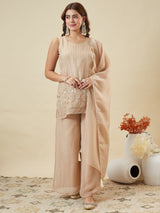 Elegant Embroidered Kurta Palazzo Set with Dupatta