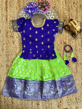 Priya Epitome Blue-Parrot Art Silk Kids Lahenga-Top
