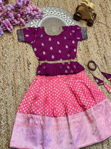 Padma Traditional Banarasi Silk Paavadai Kids Lahenga-Top