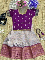 Kavya Shining Beige-Wine Kanjivaram Silk Kids Lehengha-Top