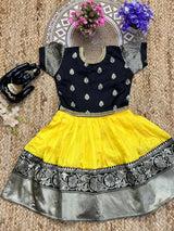 Mahitha Fusion Black-Yellow Silk Kids Gown