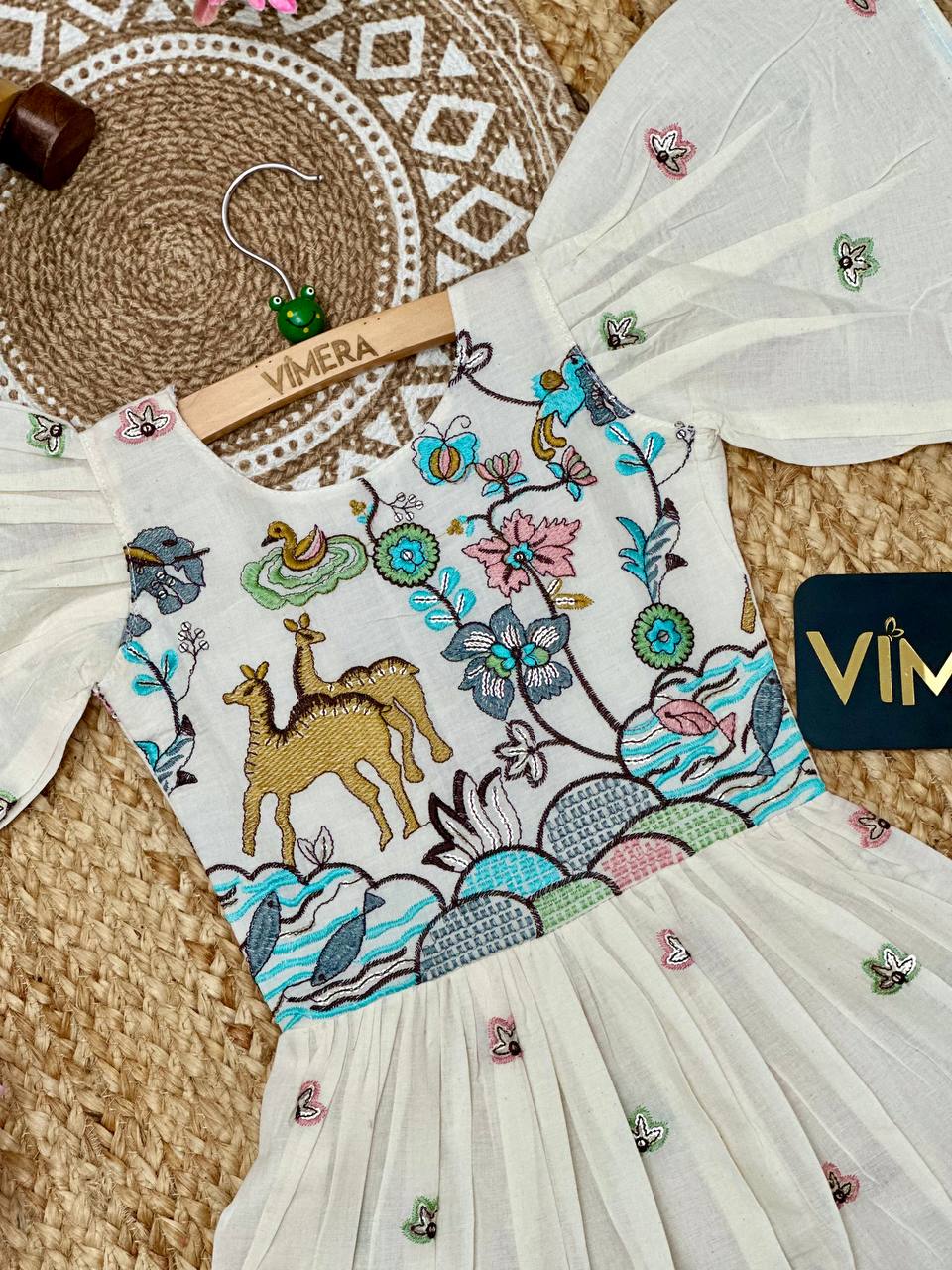 Fish Sleeve Cotton Embroidery Work Kids Frock
