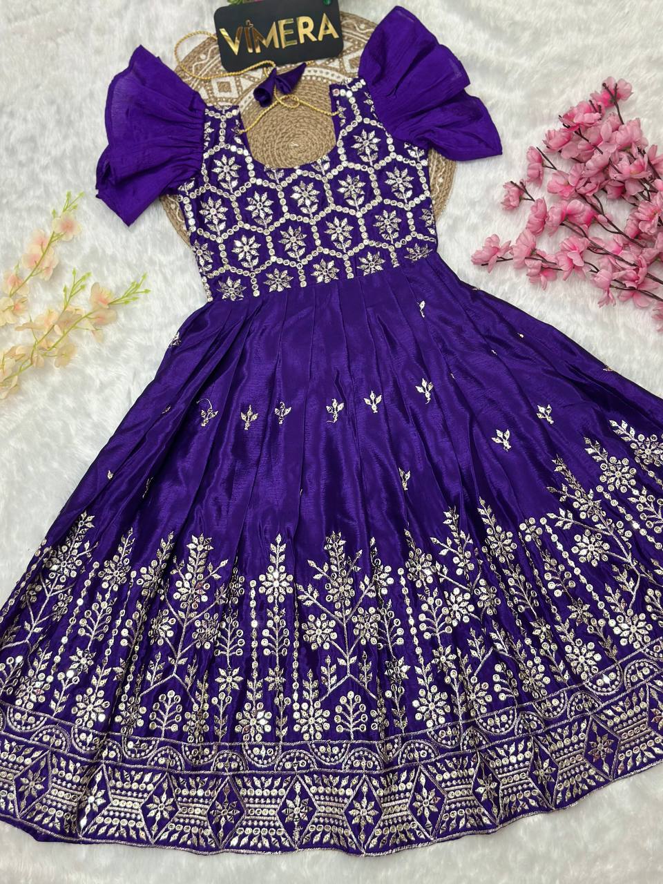 Megha Royal Purple Embroidery Work Kids Gown