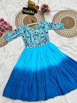 Ridhhi Pure Mul Cotton Two Ton Embroidery Work Kids Gown