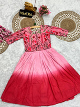 Ridhhi Pure Mul Cotton Two Ton Embroidery Work Kids Gown