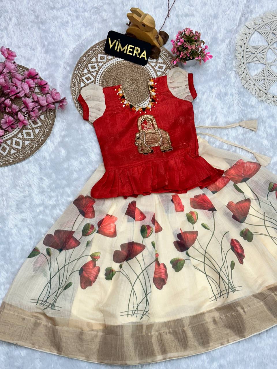 Revaa Erode Cotton Maggam Work Kids Lahenga-top