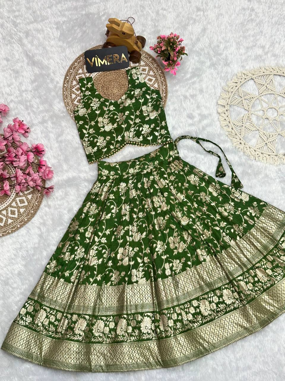 Tanya Pure Banarasi Silk Zari Weaving Kids Lagenga-top