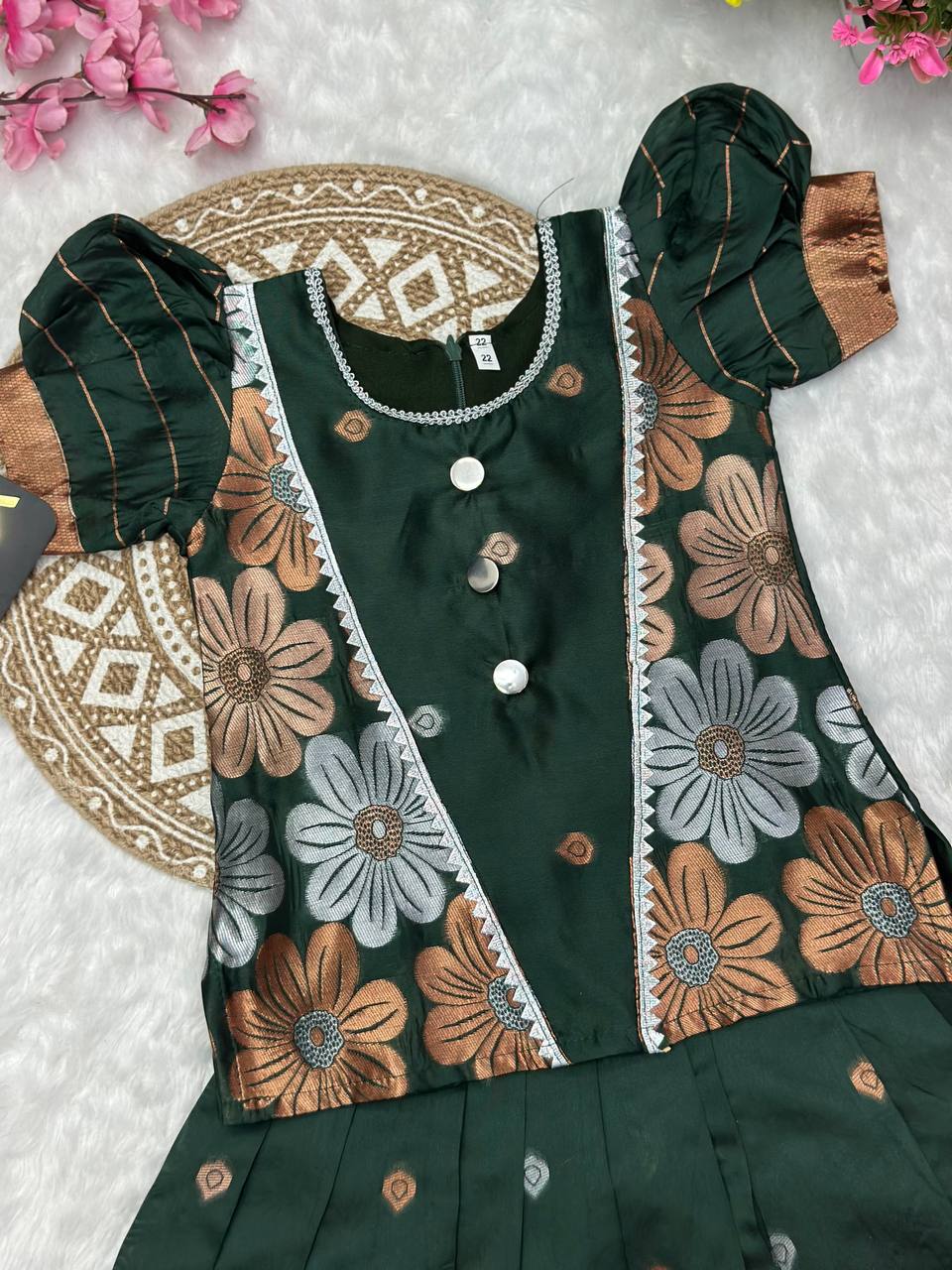 Atira Pure Soft Silk Flower Weaving Kids Lahenga-top