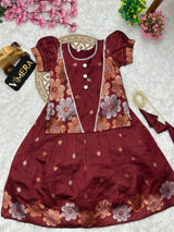 Atira Pure Soft Silk Flower Weaving Kids Lahenga-top
