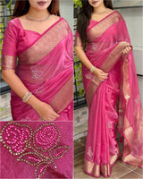 Gulabo Vibrant Charm With This Designer Nc Satin Pearl Work Saree With Blouse