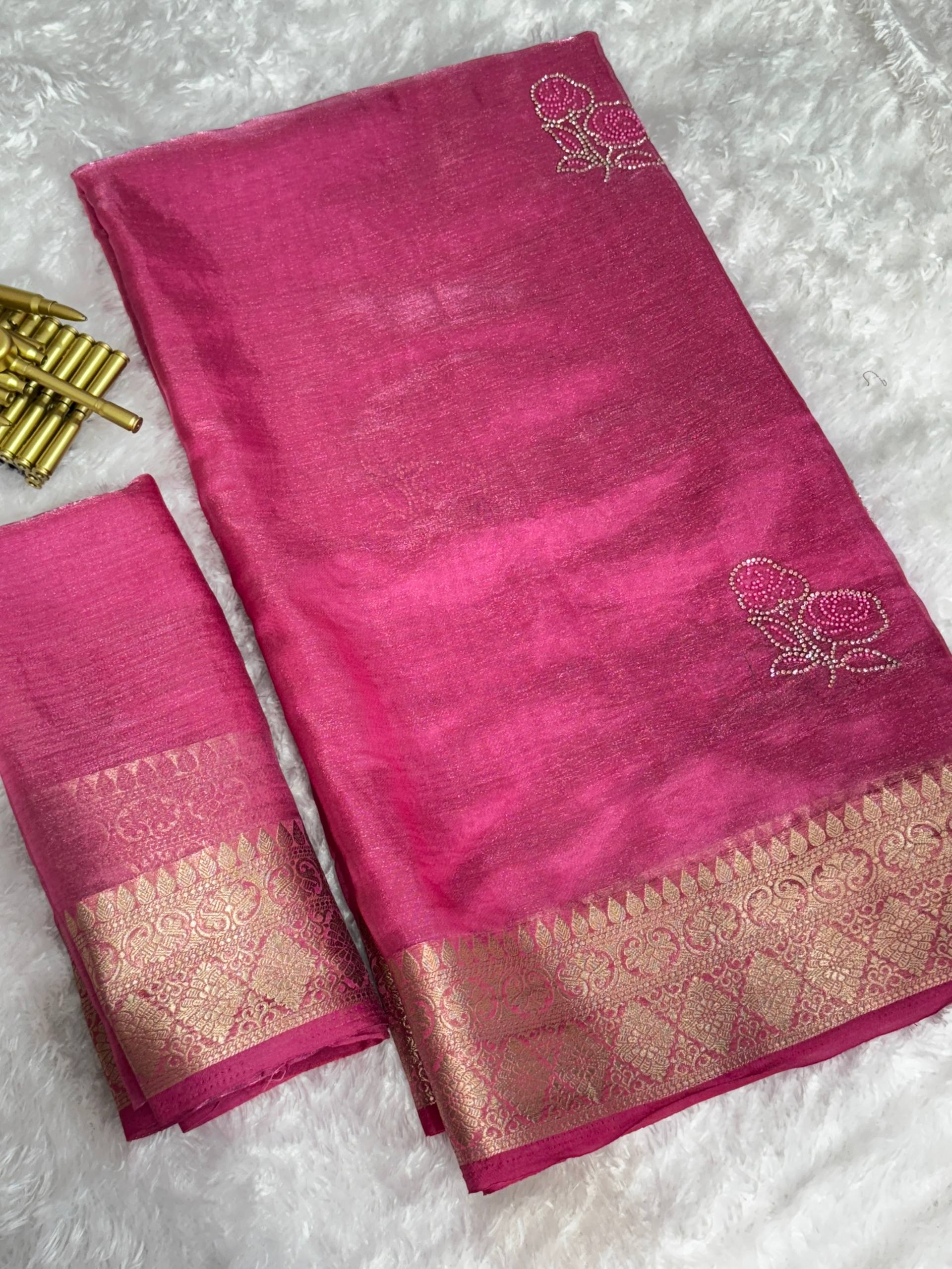 Gulabo Vibrant Charm With This Designer Nc Satin Pearl Work Saree With Blouse