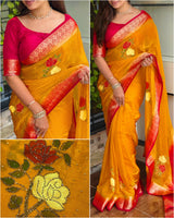 Kanishka Statement With This Unique Brush Print Saree With The Fusion Of Zarkhan Diamond