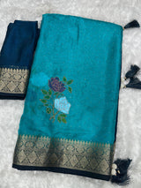 Kanishka Statement With This Unique Brush Print Saree With The Fusion Of Zarkhan Diamond