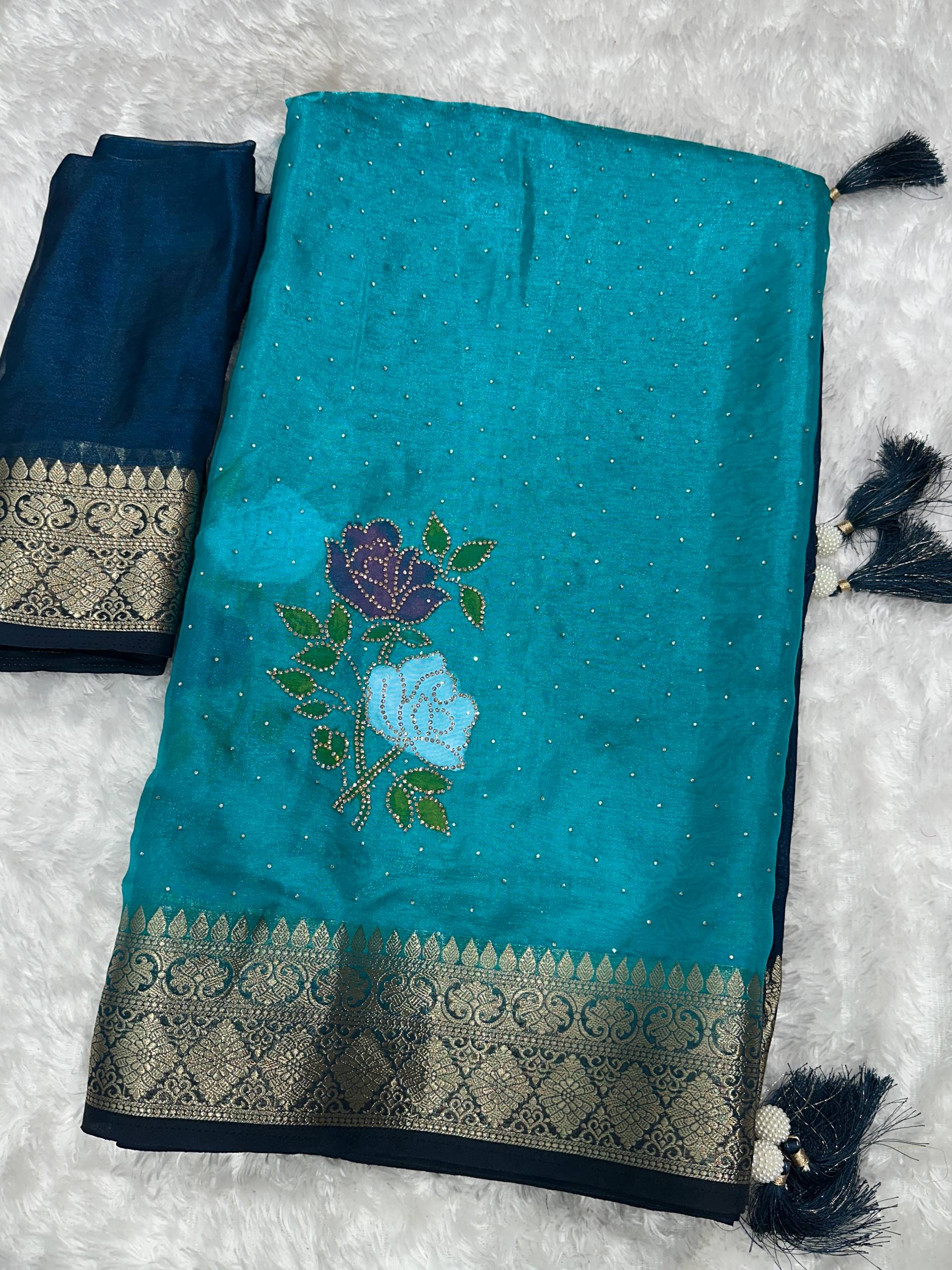 Kanishka Statement With This Unique Brush Print Saree With The Fusion Of Zarkhan Diamond
