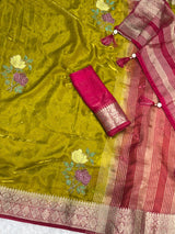 Kanishka Statement With This Unique Brush Print Saree With The Fusion Of Zarkhan Diamond