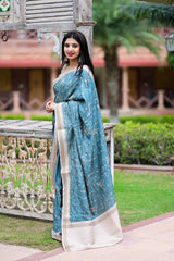 Statement Tusser cotton Embroidery work Saree With Blouse