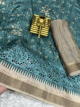 Statement Tusser cotton Embroidery work Saree With Blouse