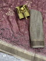 Statement Tusser cotton Embroidery work Saree With Blouse