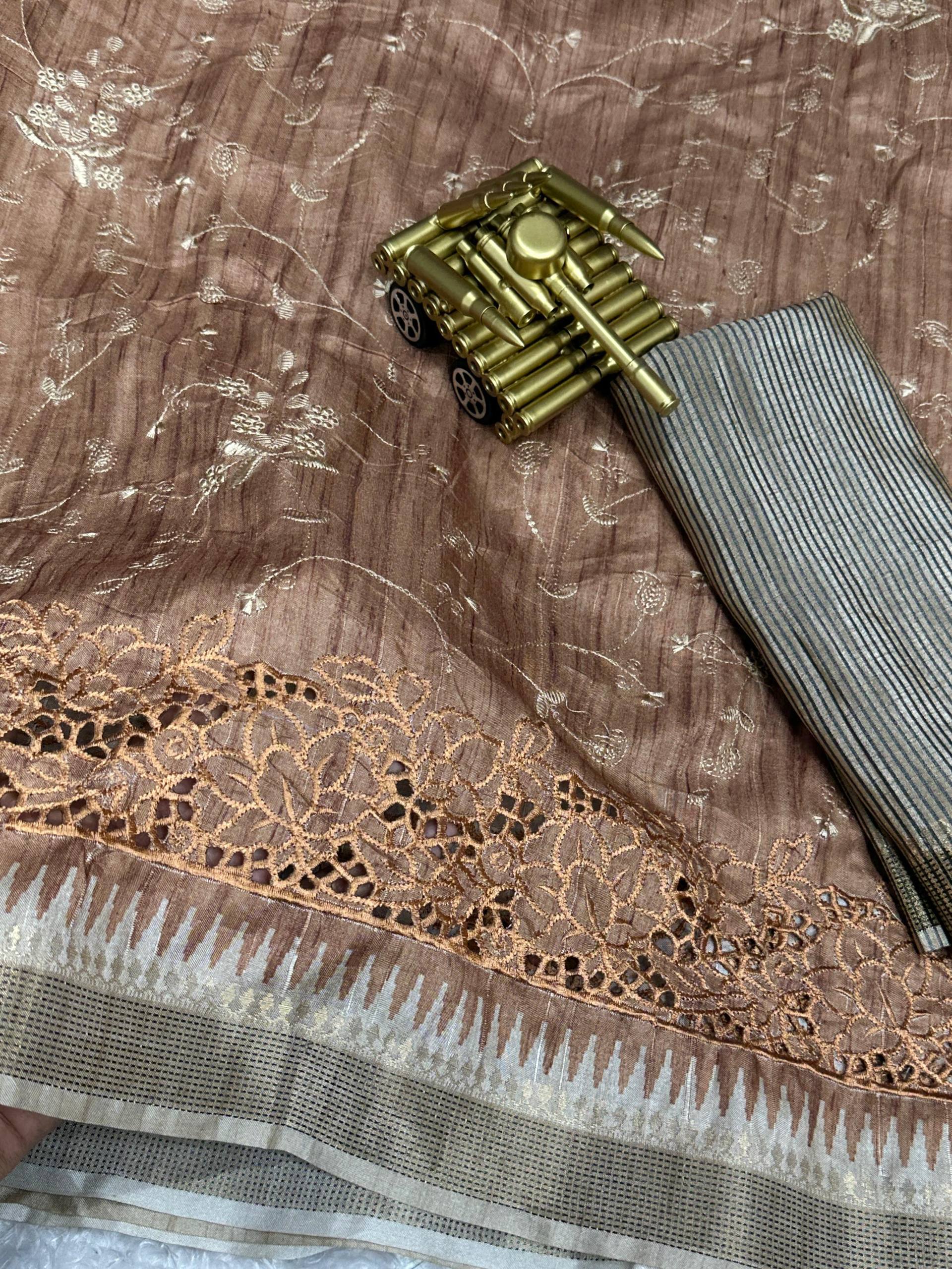 Statement Tusser cotton Embroidery work Saree With Blouse
