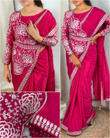 Glimpse Embroidered Work Saree With Stylish Stiched Koti Blouse