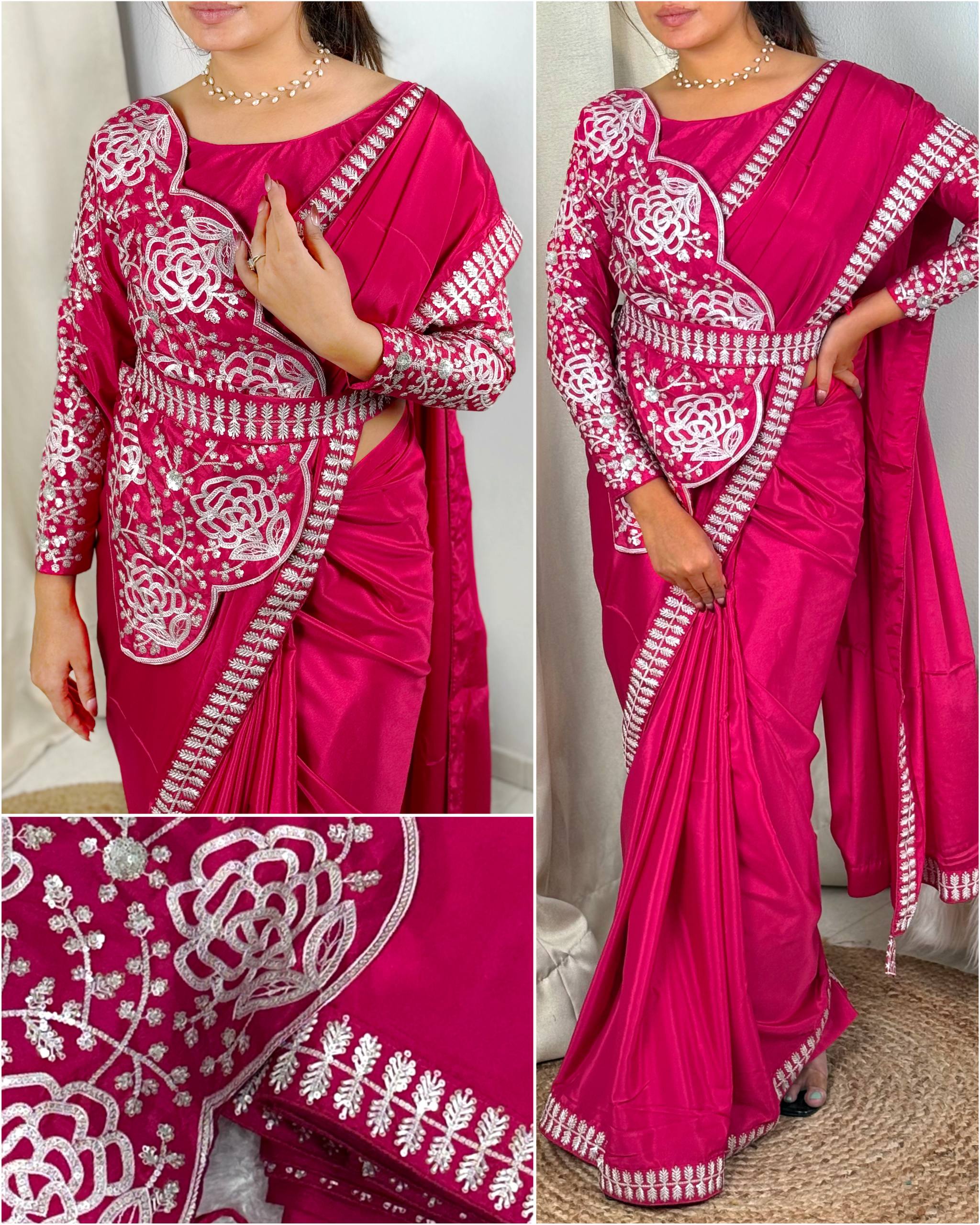 Glimpse Embroidered Work Saree With Stylish Stiched Koti Blouse