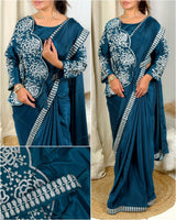 Glimpse Embroidered Work Saree With Stylish Stiched Koti Blouse