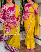 Glimpse Embroidered Work Saree With Stylish Stiched Koti Blouse