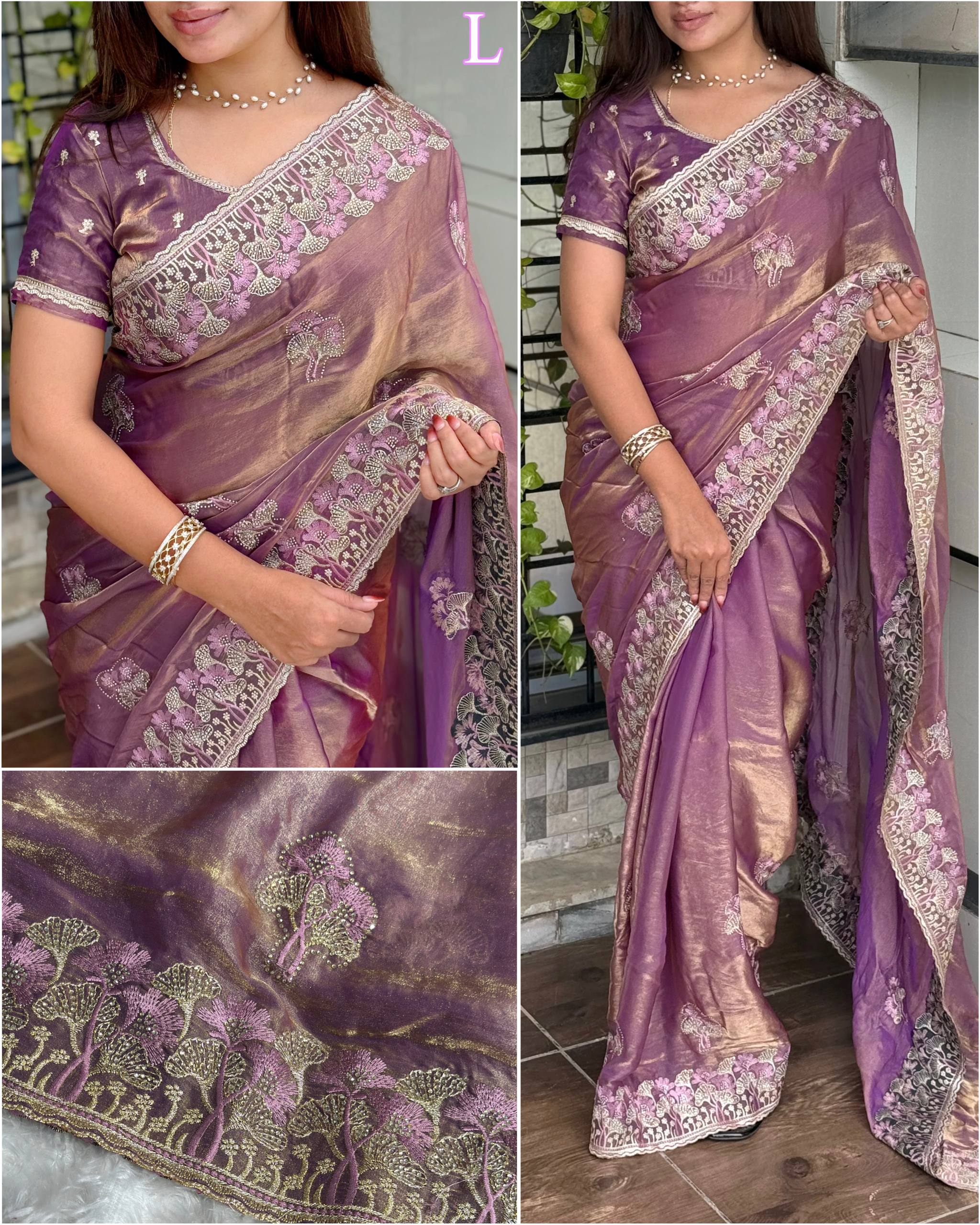 Sunaina Embroidered Work Zarkhan Work Saree With blouse