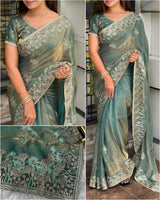 Sunaina Embroidered Work Zarkhan Work Saree With blouse