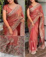 Sunaina Embroidered Work Zarkhan Work Saree With blouse