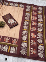 Traditional Tusser Cotton Silk Saree With Blouse