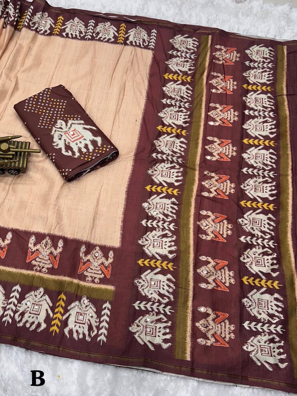 Traditional Tusser Cotton Silk Saree With Blouse