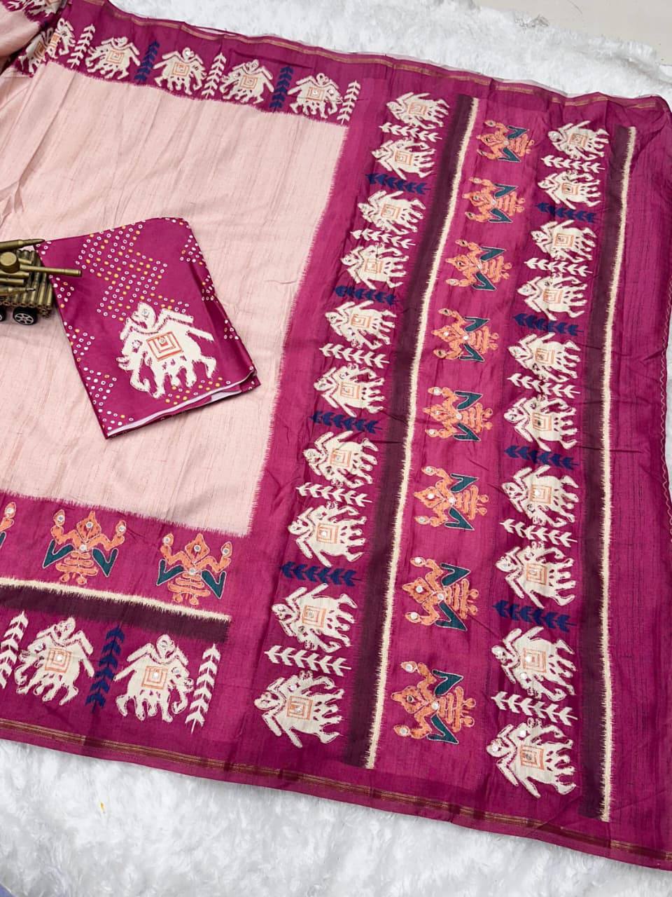 Traditional Tusser Cotton Silk Saree With Blouse