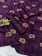 Vibrant Sitara Chiffon Heavy Zarkhan Diamond work Saree With Blouse