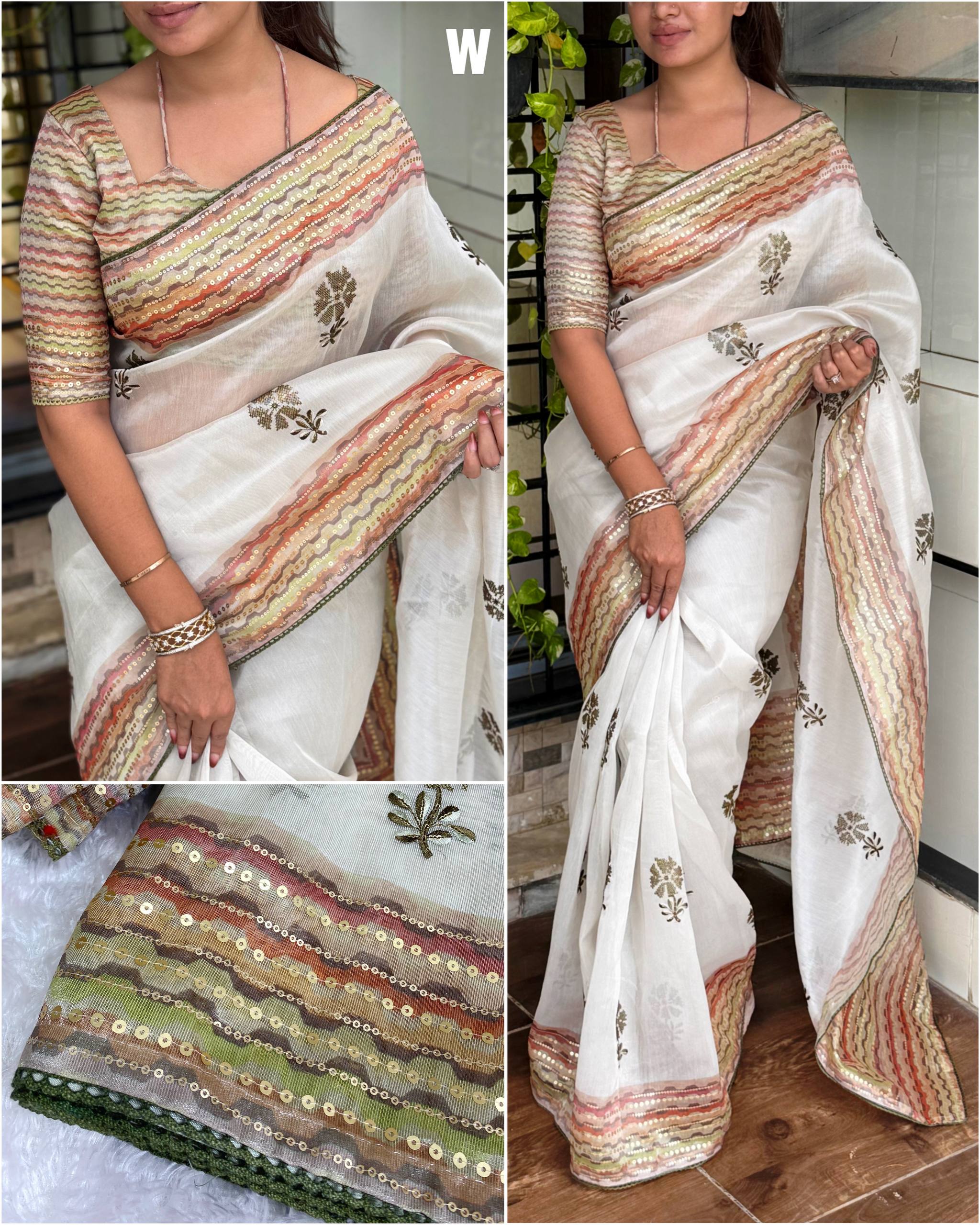 Glimpse Tani Shani Silk  Embroidered Saree With Blouse
