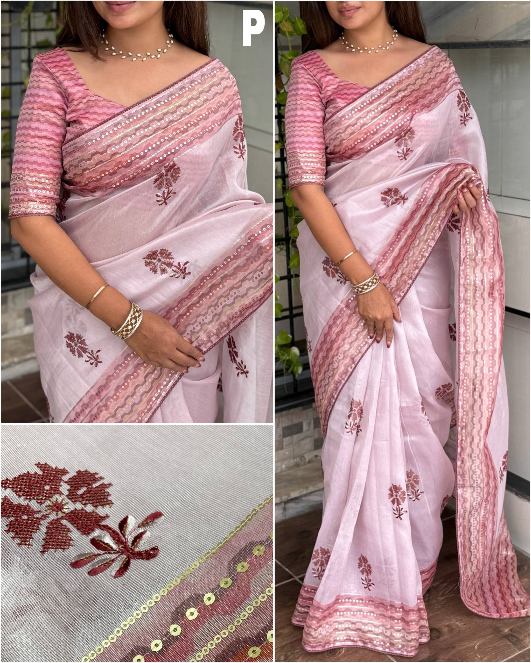 Glimpse Tani Shani Silk  Embroidered Saree With Blouse