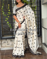 Evergreen Polka Dots Beuaty With Tusser Silk Saree With Blouse