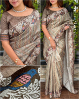 Traditions Pure Tusser silk Kashmiri Embroidery Digital Print Saree with Blouse