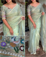 *Effortless Liquid Organza Embroidered Saree With Blouse
