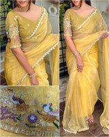 *Effortless Liquid Organza Embroidered Saree With Blouse