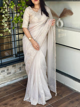 Elegant, Embroidery  Cutwork border Saree With Blouse