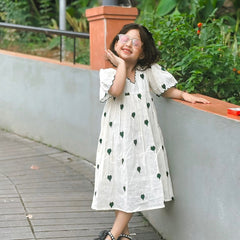 Luxury Khadi Cotton Heart Embroidery Fancy Border Kids Frock